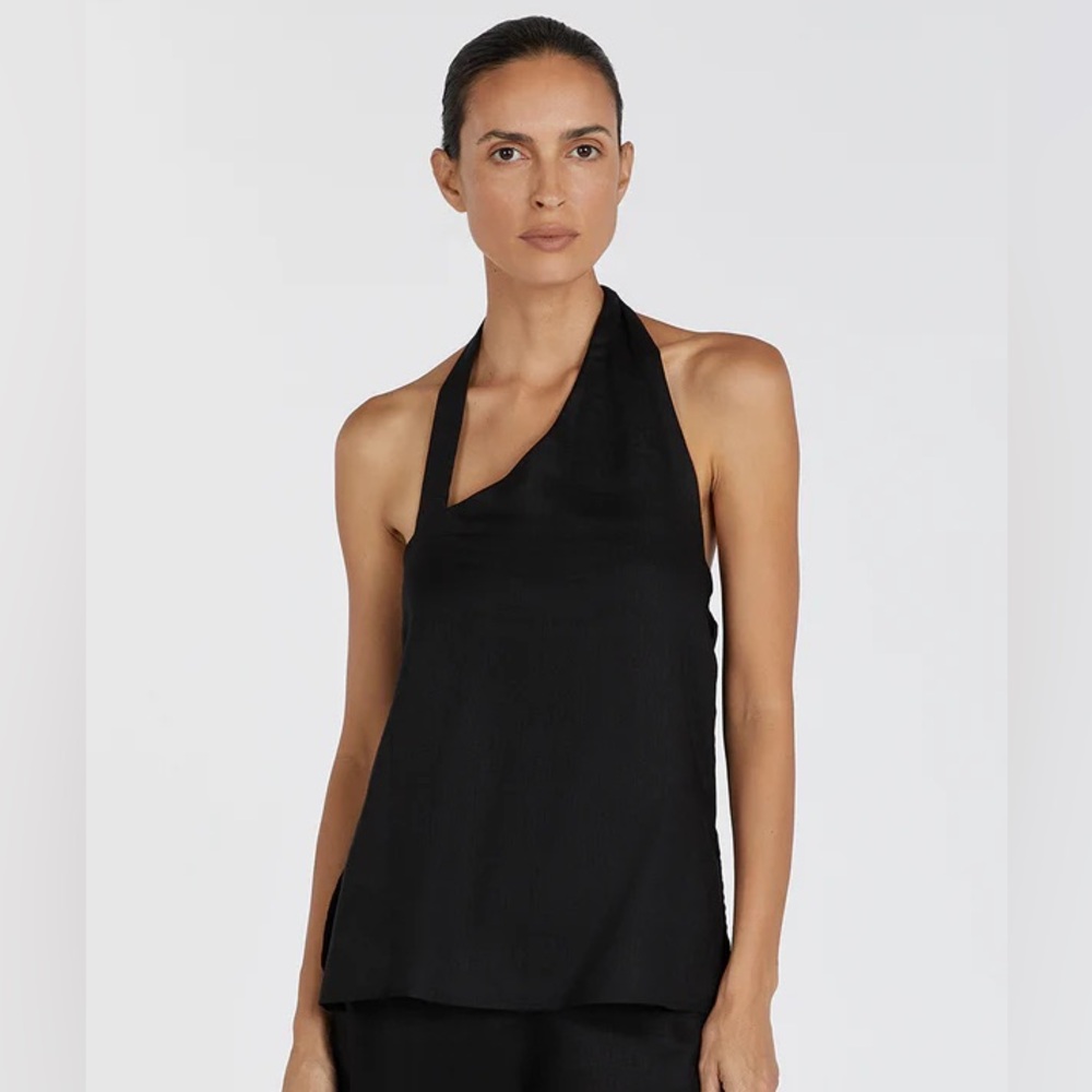 DISSH | ZOEY BLACK LINEN ASYM TOP